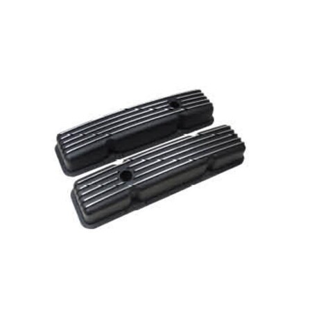 Absurdo Short Aluminum Finned Valve Cover with Hole for 1958-1986 SBC, Black AB2204710